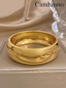 Camhanno 1 Stück Vintage mattiertes Stern-Öffnungsarmband aus Edelstahl mit 18K Goldbeschichtung, breite Feder für Frauen - Gold - Übersicht 4