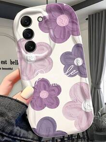 1 buah Casing Ponsel Motif Bunga Minimalis Lembut Bergelombang Besar Bergaya INS, Tekstur Gelombang Putih Susu, Cakupan Lensa Lembut Penuh, Kompatibel dengan Ponsel Seri 1 - Putih - View 2