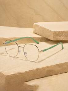 1 pieza Gafas redondas doradas con puntas suaves en las patillas, montura de metal, gafas sin graduación para mujeres, estudio en línea, desplazamiento diario, trabajo y uso casual - Multicolor - Ver 8