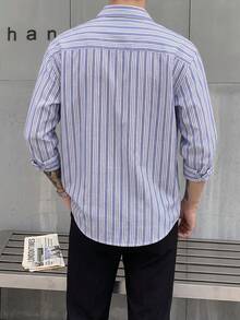 Men's Striped Single-Breasted Casual Commute Long Sleeve Shirt, Suitable For Spring, Autumn, Winter And Daily Wear - Multicolor - View 2