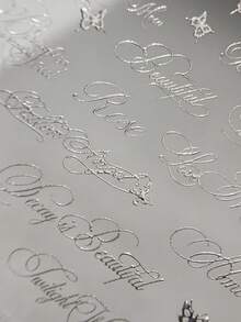 1sheet Gothic Nail Stickers Metal Silver Foil Cursive Script Butterfly Pattern Self-Adhesive Nail Art Stickers For Manicure 3D Decorations - Silver - View 3