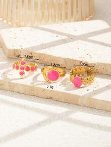 3pcs Stainless Steel Fashion Minimalist Gold Open Ring Set, Suitable For Women's Daily Wear Or Gift Giving - Yellow Gold - View 4