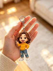 Customized Photo To Cartoon Acrylic Keychain, Family Portrait Keychain, Pet Photo Keychain, Couple Photo Keychain, Unique Consolation Gift, Father's Day Gift, 3D Animated Character Keychain - C-d Cartoon Keychain B - View 4