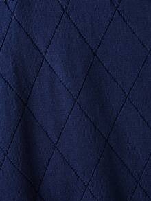 Boys' Semi-High Neck Half-Zip Long Sleeve Knitted Sweater, Argyle Pattern With Contrast Stripes, Preppy Casual Versatile Pullover, Suitable For Campus Daily Wear In Spring, Autumn And Winter - Navy Blue - View 6