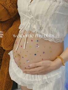 3D Sweet Style Rhinestone Bow Maternity Belly Sticker, Pregnancy Photo Prop, Glitter Body Gem Sticker, Suitable For Expectant Mothers, Baby Shower And Gender Reveal Party - Multicolor - View 7
