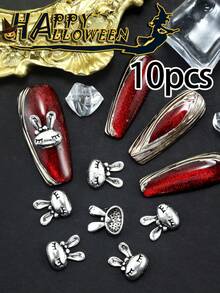 10pcs Nail Art Halloween Nail Charm Y2K Sweet Cool Style Nail Accessories French Light Luxury, Retro Gothic Punk Style Spider, Bat, Skull, Horror Rabbit, Angel Nail Gem DIY Nail Salon Exclusive - Multicolor - View 14