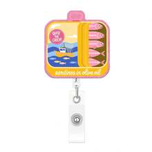 1pc Funny Glitter Sardine Easy-Open Can Fish Theme Retractable Badge Reel Creative Hanging Ornament ID Holder - Multicolor - View 10