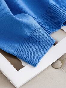 Solid Color Versatile Minimalist Elegant Knit Cardigan - Blue - View 4