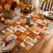 1pc/4pcs/6pcs, Pumpkin Pattern Printed Linen Placemats, Rectangular Table Mats, Washable, Easy To Clean, Plate Mats, Bowl Mats, Western Style Placemats, Suitable For Kitchen, Dining Room, Home Gatherings, Coffee Table And Daily Table Decor - Multicolor - View 2
