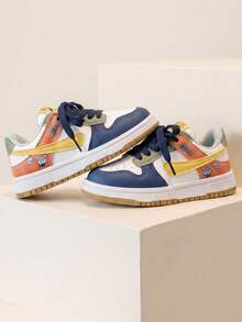 1 Pair 2026 New Girls' Macaron Colorblock Sneakers, Fresh Contrast Color Patchwork Design, Sweet And Cute Girly Style, Suitable For School, Commuting And Weekend Outfits - Blue - View 6