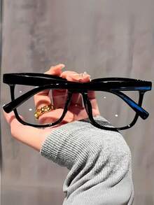 1pc/3pcs Unisex Fashion Glasses, Square Frame, Suitable For Matching Outfits, Style, Transparent Black Frame, Facial Decoration Design - Multicolor - View 3