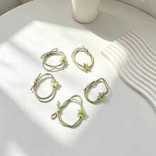 5pcs Minimalist Green Pentagram Bracelet & Hair Tie Dual-Use Cute Star Hair Rope Women's Hair Accessories Popular Girl Hair Bands - Green - View 7