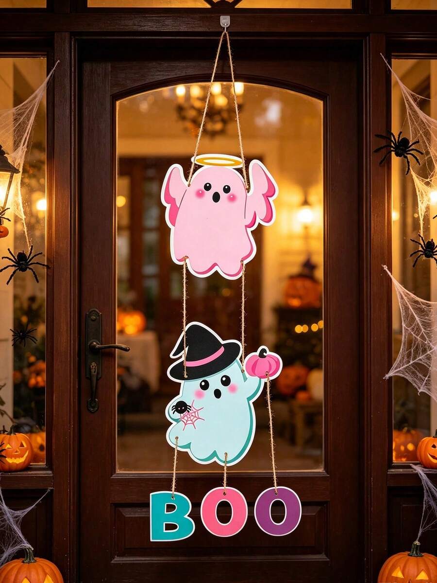 1Set Retro Paper Door Hanging Decor,Ghost Pumpkin Candy Pattern Door Sign,Lightweight Paper Ornament,Indoor Outdoor Wall Entrance Home Room Decor,Party Photo Prop,Gift For Birthday New Year Graduation,Halloween,Halloween Deorations,Christmas
