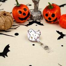 1pc Halloween Retractable Badge Scroll, Ghost Flower Pattern Nurse ID Badge Clip, Suitable As A Holiday Gift For Nurses, Doctors, Teachers, And Students, Halloween - A - View 5