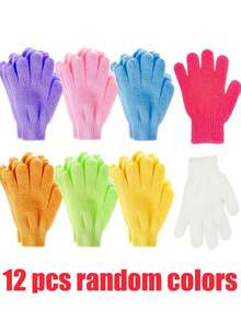 1/6/12 piezas Guantes exfoliantes para ducha, toalla de ducha, guantes de baño, guantes exfoliantes de doble cara para spa, masaje y exfoliación corporal, accesorios de baño para lavado corporal - multicolor - Ver 9