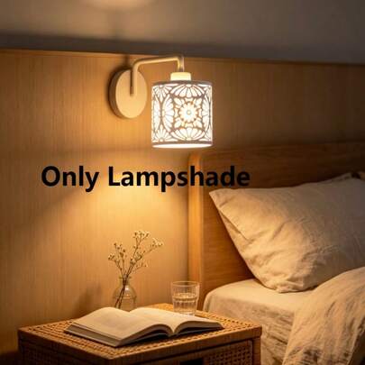 1pc White Hollow Cylinder Iron Art Pattern Lampshade, Universal Replacement Lampshade Accessory For Living Room Bedroom Pendant Light Table Lamp Wall Lamp, Enhances Warm Atmosphere Of Space, Fits E27/E26 Lamp Socket (Lampshade Only).
