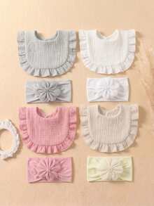 8PCS Girls Summer Cute Candy Color Bow Baby Hair Accessories, Soft Skin-Friendly Princess Baby Bib Set, Versatile For Daily Use - Multicolor - View 3