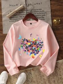 3pcs-Tween Girl Casual Fun Print Crew Neck Pullover Long Sleeve T-Shirt, Autumn/Winter Top - Black - View 5