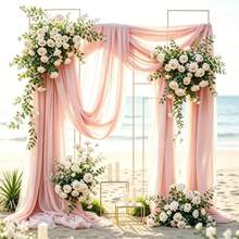 Arched Hanging Fabric Half Panel 4.4 Yards Lightweight Background Curtain Suitable For Party, Ceiling, Wedding Arch, Reception Area, Christmas And More Decorations - Lotus Root Pink - View 3