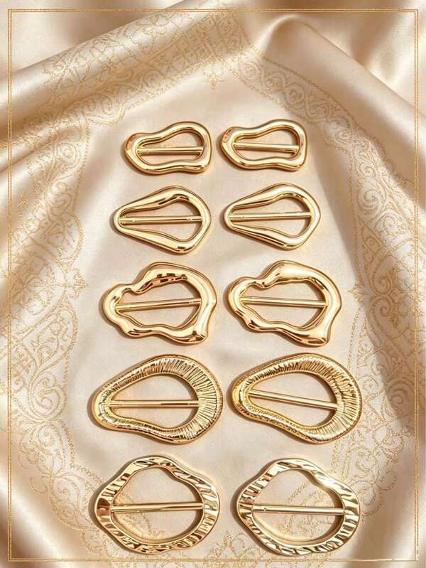 5/10 piezas Anillos asimétricos de onda para pañuelo, clips de pañuelo musulmán de moda, hebillas de pañuelo huecas minimalistas, accesorios decorativos de cierre de chal para mujeres (material de plástico)