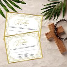 1/12 Folhas de Certificados de Batismo da Igreja, Papel de Certificado de Dedicação do Bebê | Presentes de Batismo e Dedicação do Bebê, Suprimentos de Batismo da Igreja - Dourado - Visão 2