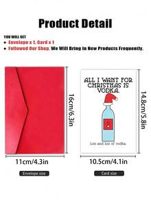 1pc "All I Want For Christmas Is Vodka" Funny Christmas Card With Envelope, Humorous Drinking Card For Family, Friends & Colleagues, Holiday Gift, Blank Inside - A - View 5
