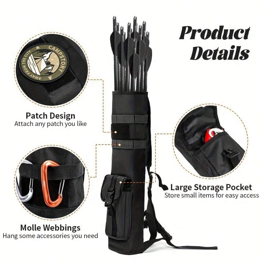 1pc Multifunctional Tactical Arrow Quiver, Portable Arrow Storage Bag, Lightweight Back Quiver For Men And Women, Dual-Purpose Waist Arrow Bag With Shoulder Strap And Waist Belt Clip, Suitable For Archery, Bow Hunting And Target Practice - Black - View 1