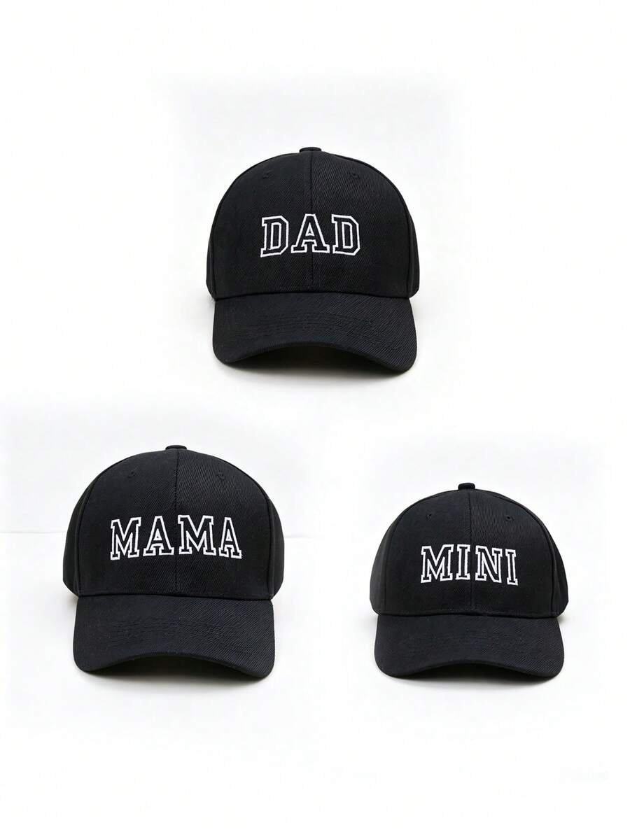 2件組母子款棒球帽,刺繡MAMA MINI,母親節兒童節鴨嘴帽 - 黑色三件裝 - 查看 1