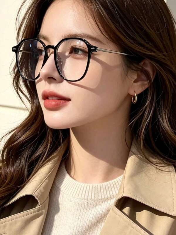 2pcs Women's Asymmetrical Square Non-Prescription Glasses Accessories, Suitable For Daily Office, Study, Reading, Party, Vacation, Photography And Other Occasions