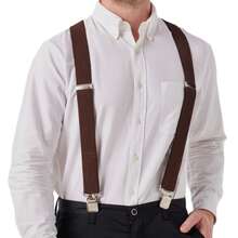 1pc Men's Brown Herringbone 3-Clip Vintage British Style Anti-Slip Suspenders For Dress Pants - Brown - View 5