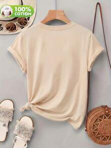 T-Shirt Featuring Cowboy Boots And Plaid, Autumn Pumpkin Motifs, Leopard-Print "Hello" Lettering, Polka Dots, And Western-Style Patterns. - Apricot - View 7
