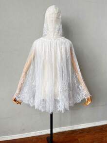 1pc White Lace Bridal Wedding Dress Hooded Cape Shawl Party Short Cloak - Multicolor - View 16