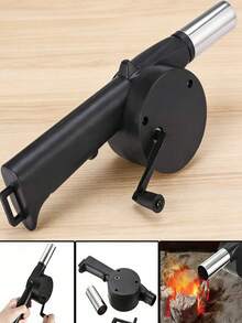 1pc Portable Outdoor BBQ Hand Crank Blower, Stainless Steel And PP Material Manual Fan With Detachable Handle, Metal Air Outlet, Suitable For Grill, Fireplace And Outdoor Stove, Essential Accessory For BBQ Enthusiasts, Camping BBQ Combustion Tool - A - View 2