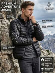 Men's Winter Thickened Solid Color Stand Collar Loose Jacket, Casual Outdoor Travel Workout Gym Running Sports Jacket - Black - View 16