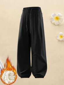 Women's Winter Sports Casual Fleece Lined Pants, Multi-Functional Warm Sports Leggings - Black - View 7