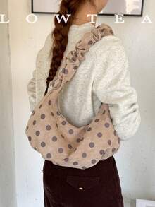 low tea 1 Stück Punkt Halbmond-förmige PU-Stoff Schultertasche, verstellbarer Riemen, geeignet für Pendeln, Einkaufen und mehr - Helles Khaki - Übersicht 10