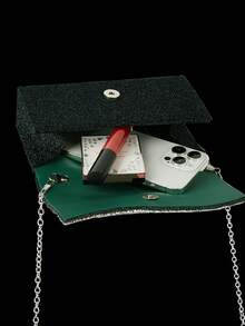REMANLAND 4pcs Evening Jewelry Set With Rhinestone, Luxury Rhinestone Pleated Clutch Bag, Elegant Women's New Shoulder Evening Bag, Paired With Sparkling Rhinestone Pendant Jewelry Set, Rhinestone Pendant Necklace, Earrings, Bracelet, Suitable For Party, Wedding, Ball, Evening Event, Gathering - Dark Green - View 7