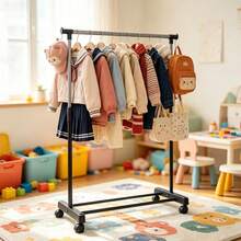 68*40*135cm Single Rod Clothes Rack, Height Adjustable Metal Garment Rack With Wheels, Portable Rolling Clothing Hanger Stand, Space Saving Storage Organizer For Bedroom, Balcony, Laundry Room, Apartment, Easy To Assemble Display Rack - A - View 5