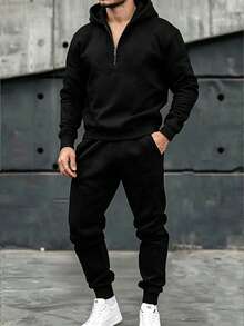 2pcs Men's Sweatshirt And Knit Pants Set, Casual Sportswear, Autumn Clothing, Men's Pullover Sweatshirt Set - Black - View 3