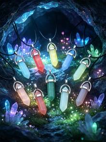 Random 1/10/15/20/30/50/100pcs Vibrant Chakra Crystal Pendants With Durable Leather Chain + Multi-Color Gemstone Set With Hexagonal Quartz, Energy Balance, Ideal Gift Choice - Multicolor - View 9