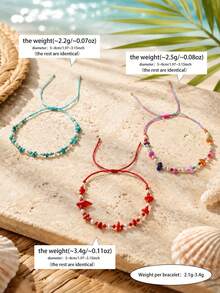 1pc Bohemian Style Beach Vacation Pebble Woven Beaded Bracelet, Colorful, Suitable For Beach Outfit, Photography Accessory - Multicolor - View 3