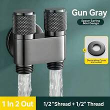 G1/2 1-In 2-Out Dual Control Washing Machine Faucet, Toilet Triangle Valve, Kitchen Bathroom Sink Faucet Accessory - Light Grey - View 10
