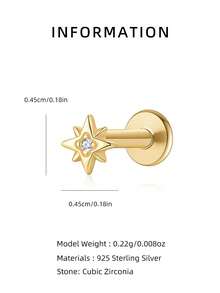 1pc 925 Sterling Silver 8-Point Star Spiral Stud Earring, Flat Back Stackable Cartilage Ear Piercing Jewelry, Suitable For Daily Wear, Wedding, Party, Gift, Exquisite Jewelry - Yellow Gold - View 5