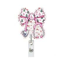1pc Medical Bow Sequin Badge Reel Retractable ID Holder Christmas Holiday Style - Multicolor - View 11