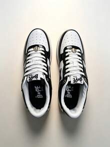 A BATHING APE Ape Brand Men's BAPE STA Low-Top Retro Style Casual Skate Shoes, Black & White - Black - View 7