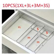 Back To School Multi-Size 1/3/4/6/7/8/10/11 Pack Modular Clear Plastic Drawer Organizer Set Adult Only, Divided Desktop Storage Box, Transparent Cosmetic Jewelry Container - Clear - View 12