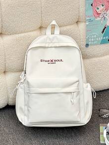NEVVA 1 pieza Mochila de gran capacidad para deportes de verano, estilo de moda universitaria Ins, casual, simple y versátil, bolsa escolar estilo coreano para estudiantes universitarios, para ir a clase y desplazarse, con colgante - Beis - Ver 6