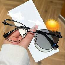 Cat Eye Metal Texture Minimalist Photochromic Lens Casual Travel Decorative Glasses For Women - Dusty Pink - View 6
