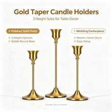 Vintage Brass Gold Taper Candle Holders Set Of 3, Exquisitely Packaged Housewarming Gift, Table & Fireplace Decor For Wedding, Christmas, Thanksgiving, Party, Fall, Halloween, Bedroom, Bathroom, Office & Dorm, Candles Not Included - 彩色 - 查看 1