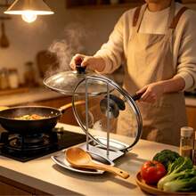 Rak Tutup Panci Dapur Multifungsi dengan Baki Penampung Tetesan Stainless Steel, Baki Penampung Tetesan yang Dapat Dilepas, dan Rak Penyimpanan di Atas Meja; Cocok untuk Tutup Panci, Sendok Kayu, dan Peralatan Masak; Rak Penyimpanan Peralatan Masak Hemat Ruang - MultiWarna - View 6